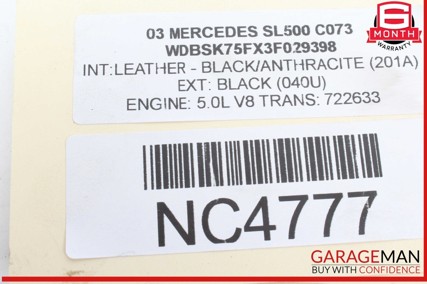 03-12 Mercedes R230 SL500 Convertible Right Roof Main Top Drive Lift Cylinder