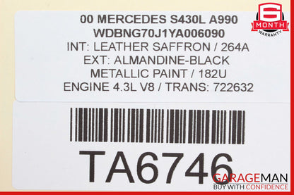 00-06 Mercedes W220 S430 S55 AMG Rear Right Passenger Seat Control Switch OEM