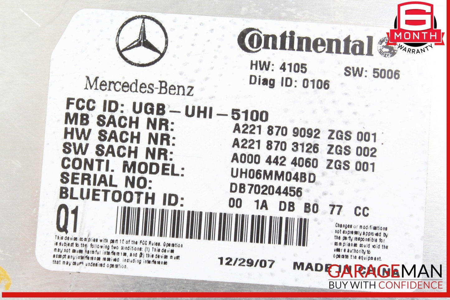 07-13 Mercedes W221 S550 CL550 Bluetooth Communication Controller Module OEM