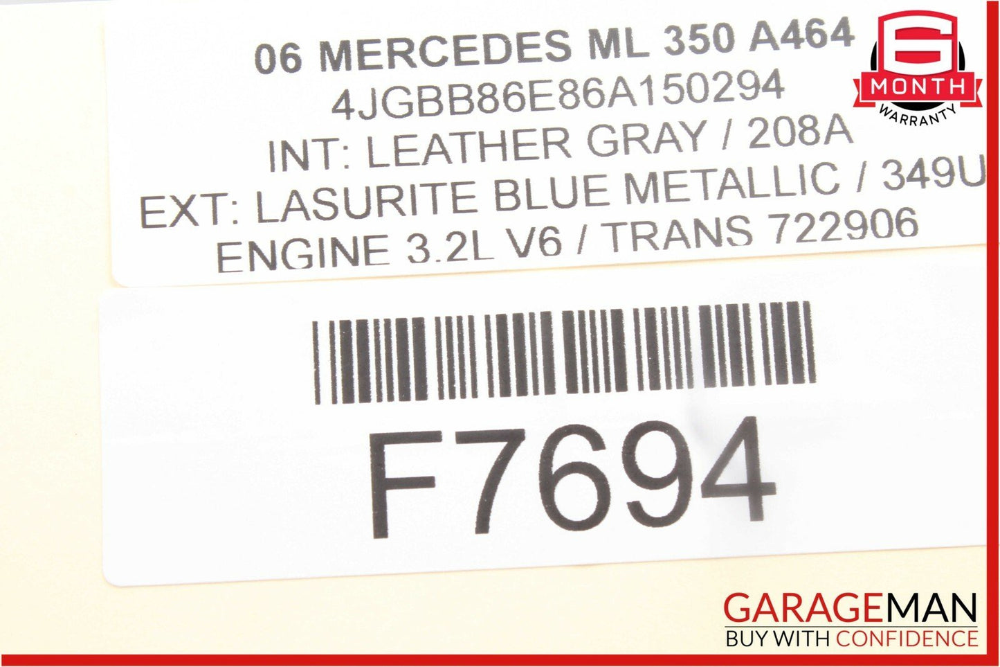 06-12 Mercedes W164 ML350 GL550 Front Left Side Sun Visor Sunvisor Shade Gray
