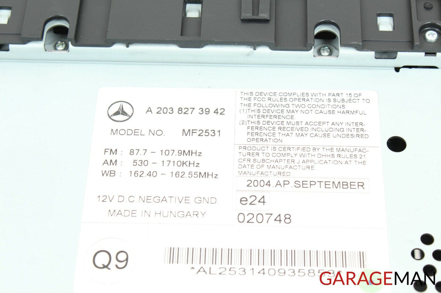 01-07 Mercedes W203 C230 C320 AM FM Radio Stereo CD Player MF2531 2038273942 OEM