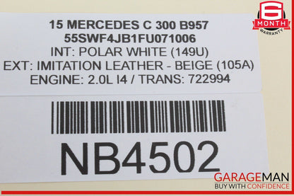 15-20 Mercedes W205 C300 Front Right Keyless Go Exterior Door Handle White OEM