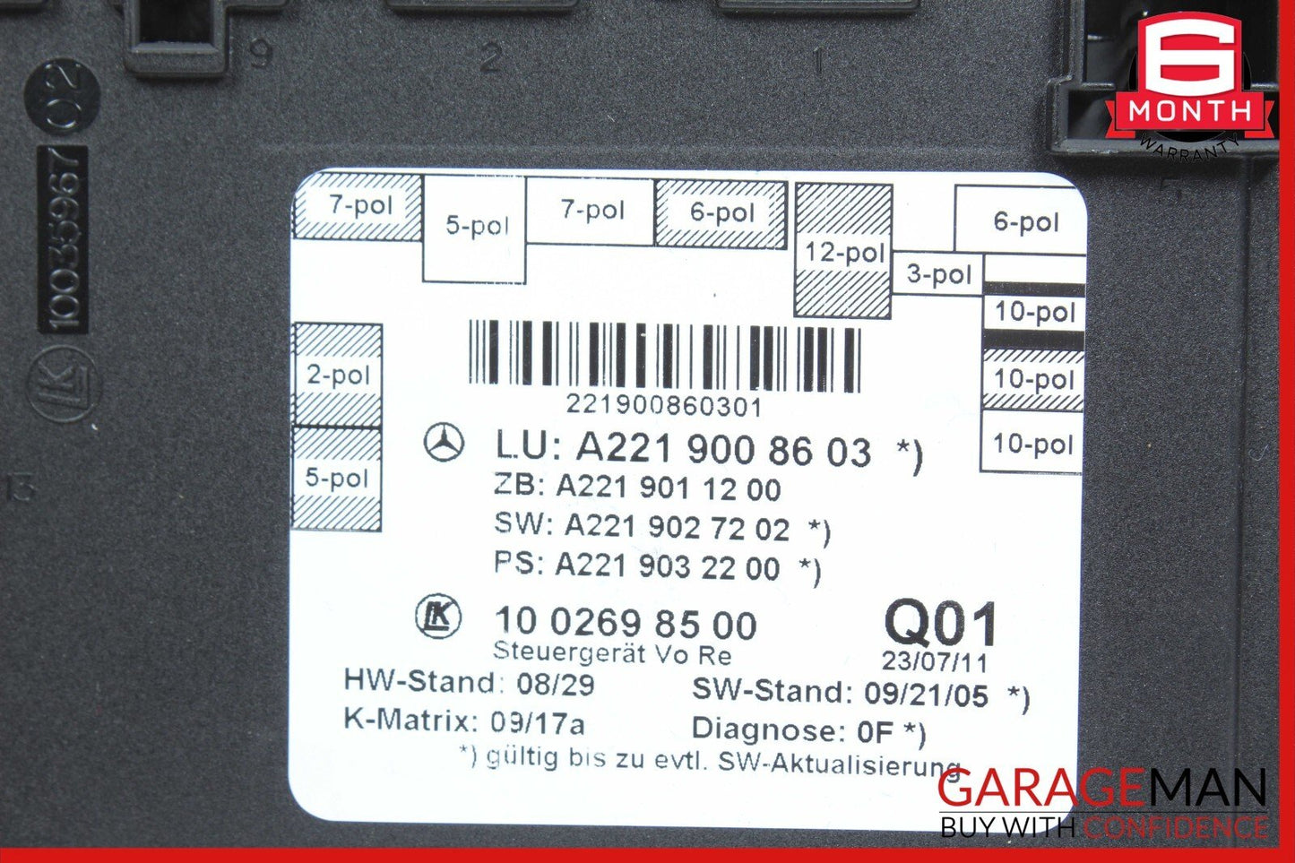 10-13 Mercedes W221 S550 S600 Front Right Side Door Control Module Unit