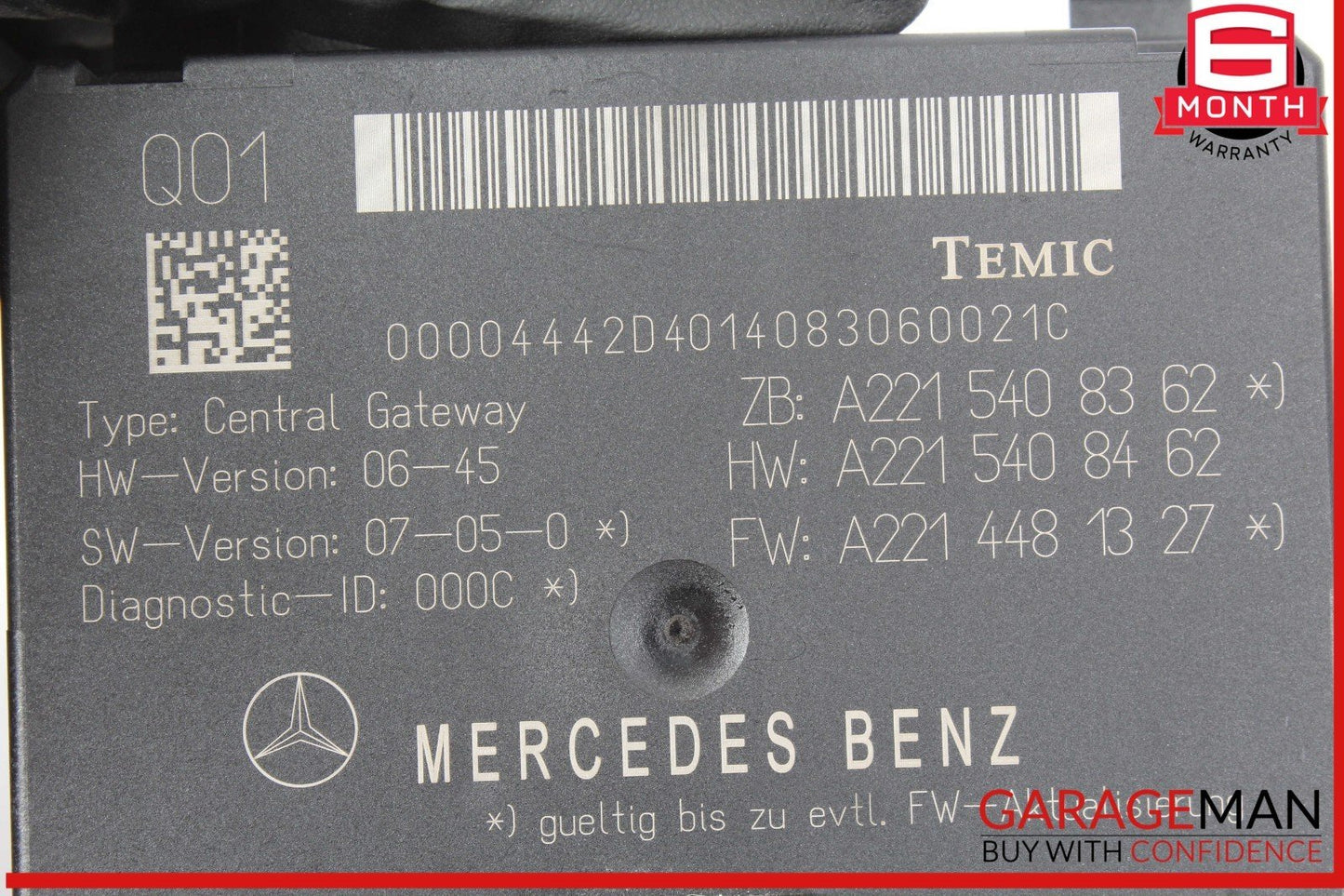 07-14 Mercedes W221 S550 S400 Central Gateway Control Module Unit 2215408362 OEM