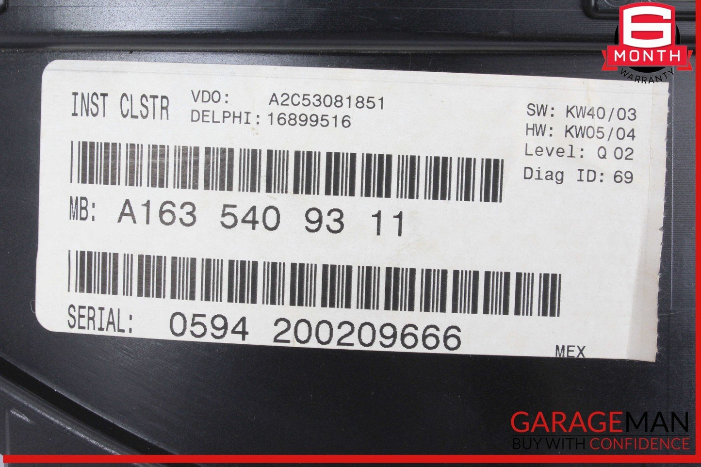 02-05 Mercedes W163 ML350 ML500 Instrument Cluster Speedometer OEM