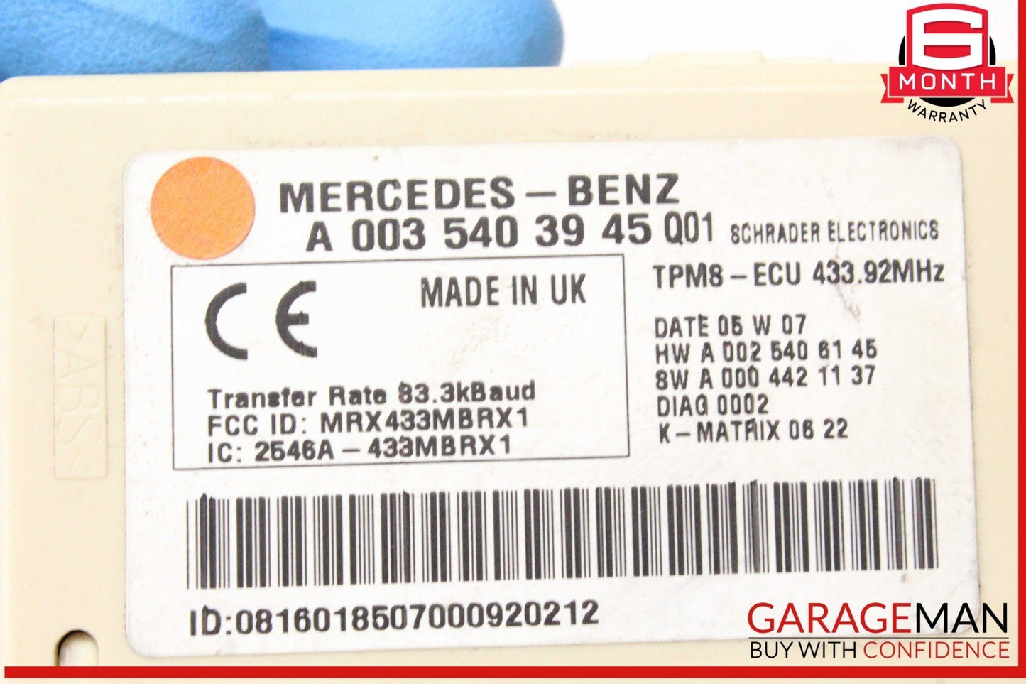 05-11 Mercedes W209 CLK350 Tire Pressure Monitor System TPMS Control Module OEM