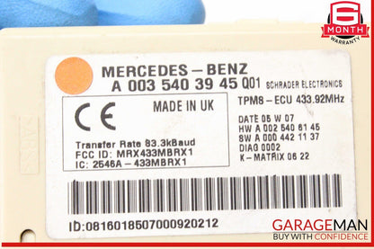 05-11 Mercedes W209 CLK350 Tire Pressure Monitor System TPMS Control Module OEM
