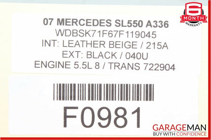 03-12 Mercedes R230 SL500 SL550 Front Right Passenger Side Door Control Module