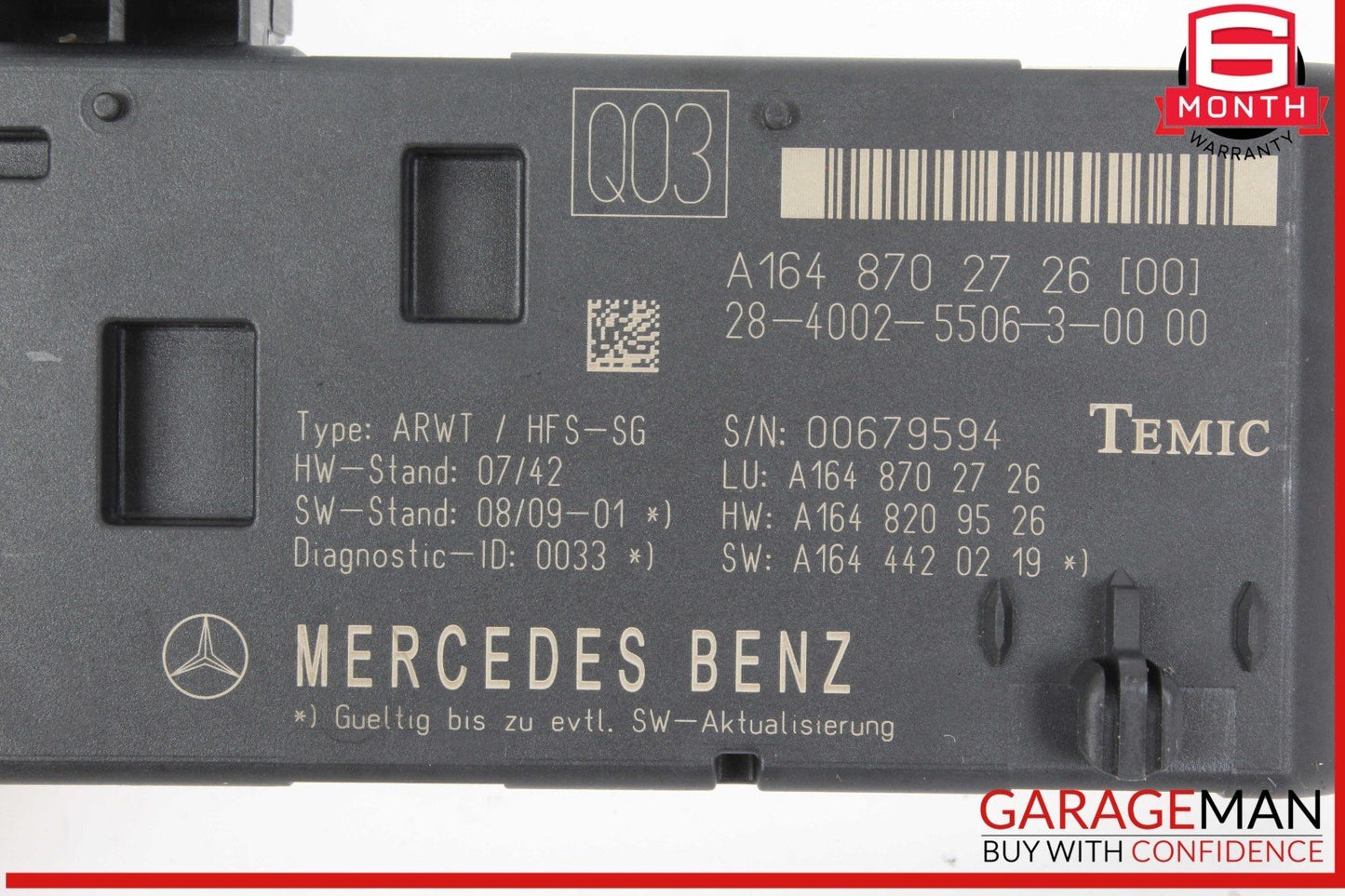 09-13 Mercedes W164 ML350 4MATIC Trunk Lid Liftgate Tail Gate Control Module OEM