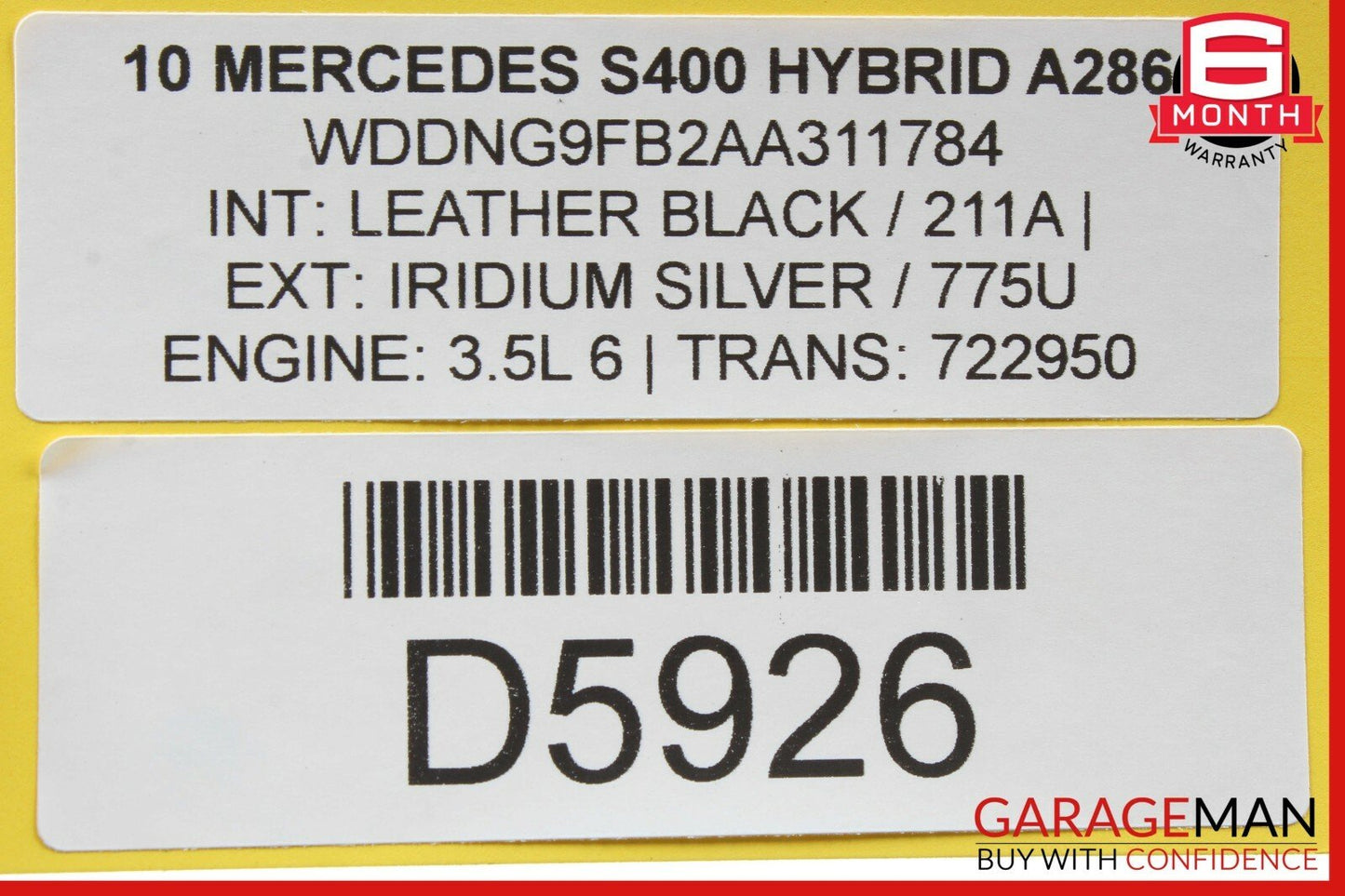 07-09 Mercedes W221 S400 S550 Rear Left Driver Side Overhead Vanity Mirror Gray