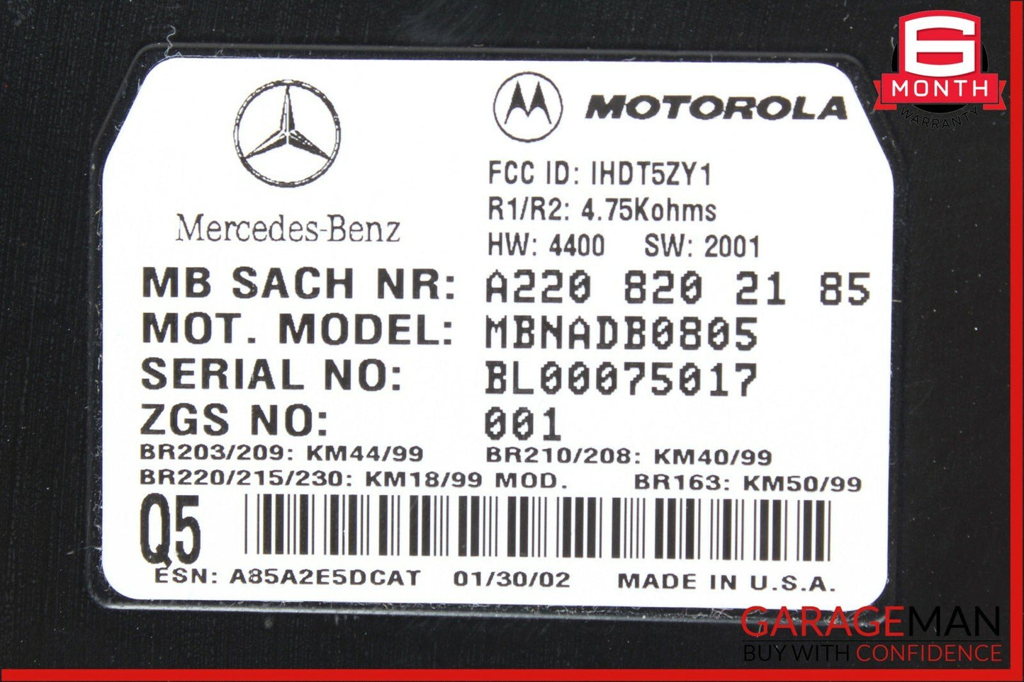 98-06 Mercedes R230 SL500 ML320 S600 CL500 Telephone Phone Voice Control Module