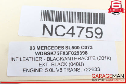 03-12 Mercedes R230 SL500 SL55 AMG Rear Trunk Lid Lock Latch Handle w/o Key