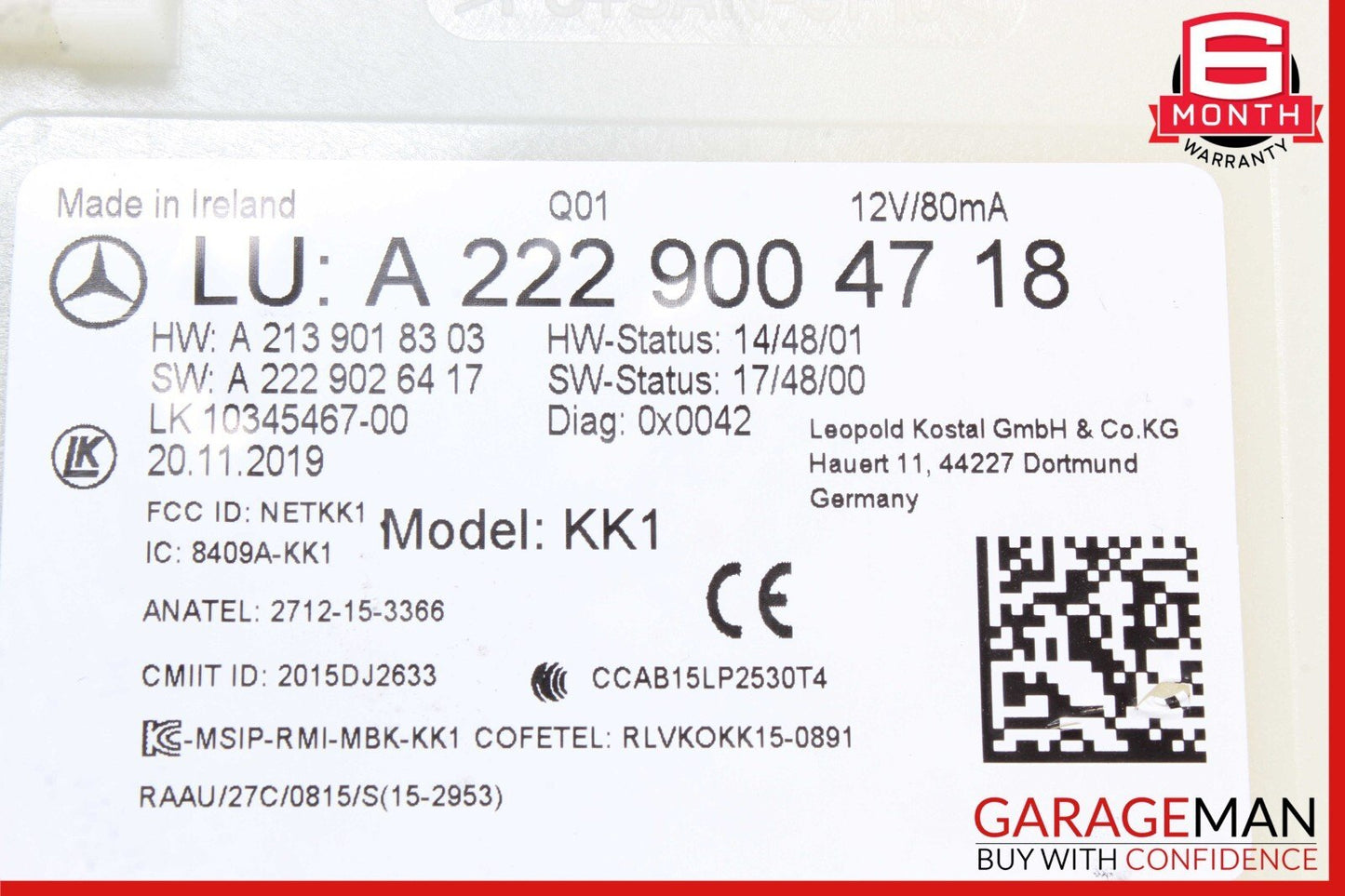 19-21 Mercedes W205 C300 Multifunction Control Module Unit 2229004718