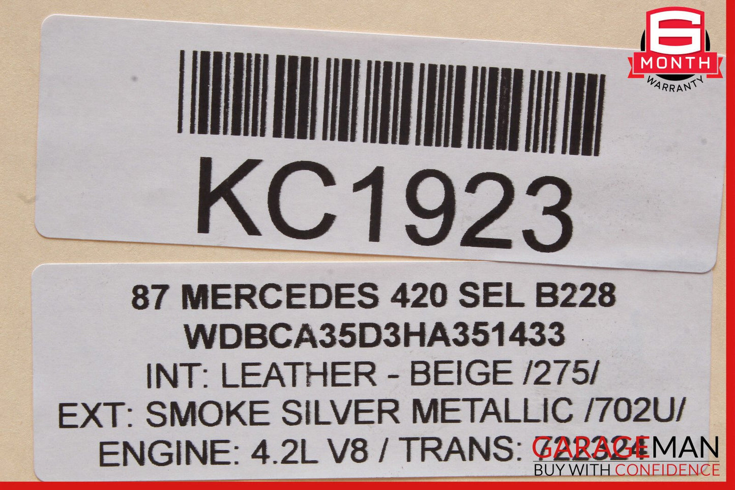 86-91 Mercedes W126 420SEL Rear Right Window Switch 1268206310 OEM