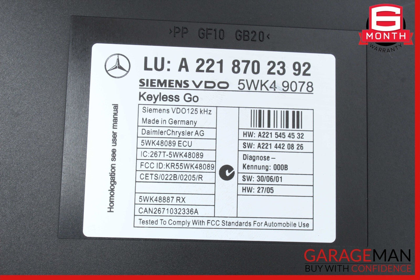 07-10 Mercedes W221 S550 CL550 S400 Keyless Go Control Module 2218702392 OEM