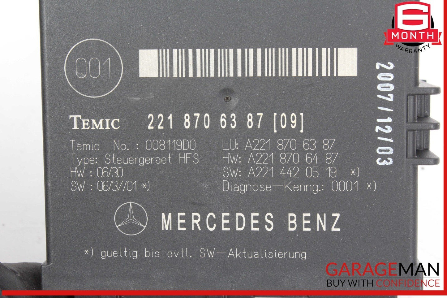 07-09 Mercedes W221 S550 S63 AMG Trunk Release Remote Open Close Module OEM