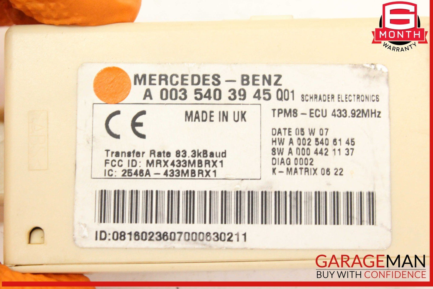 05-11 Mercedes W209 CLK350 Tire Pressure Monitor System TPMS Control Module OEM
