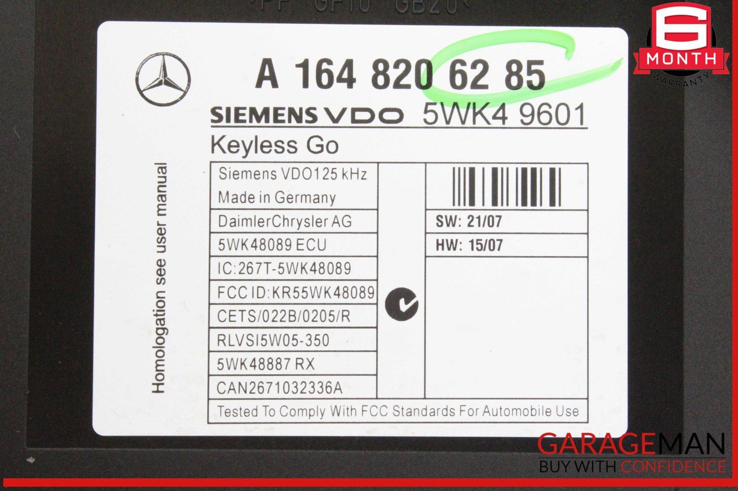 06-12 Mercedes X164 GL450 ML350 ML63 AMG Keyless Go Control Module Unit OEM