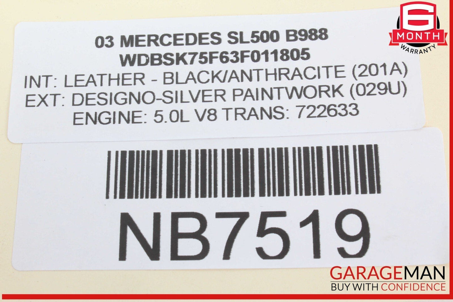 03-12 Mercedes R230 SL500 Main Convertible Top Drive Lift Cylinder Right OEM