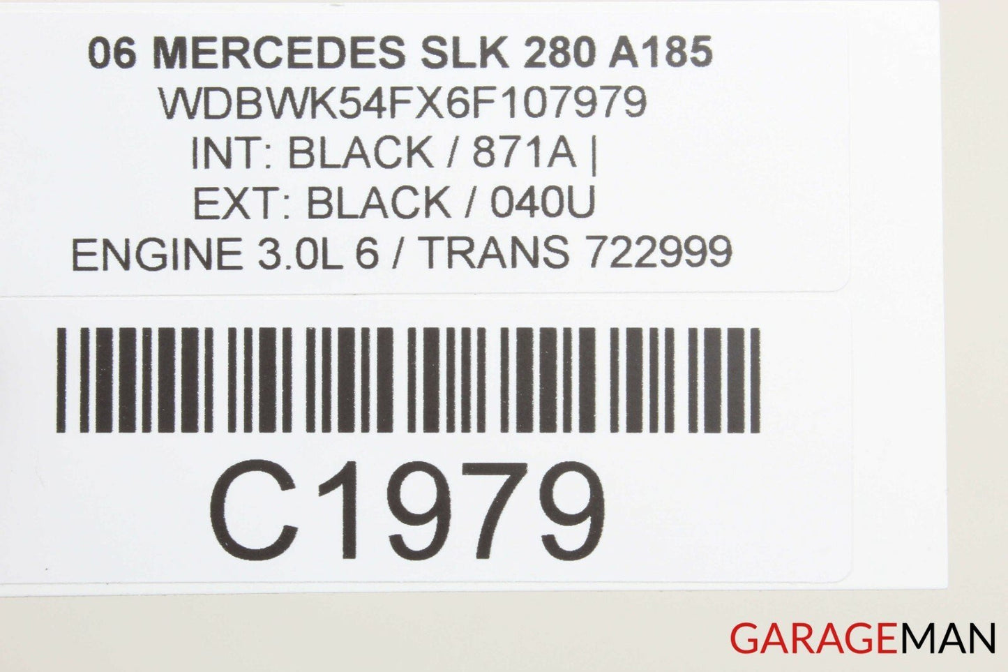 05-11 Mercedes R171 SLK280 SLK350 Convertible Top Left Trunk Lid Cylinder OEM