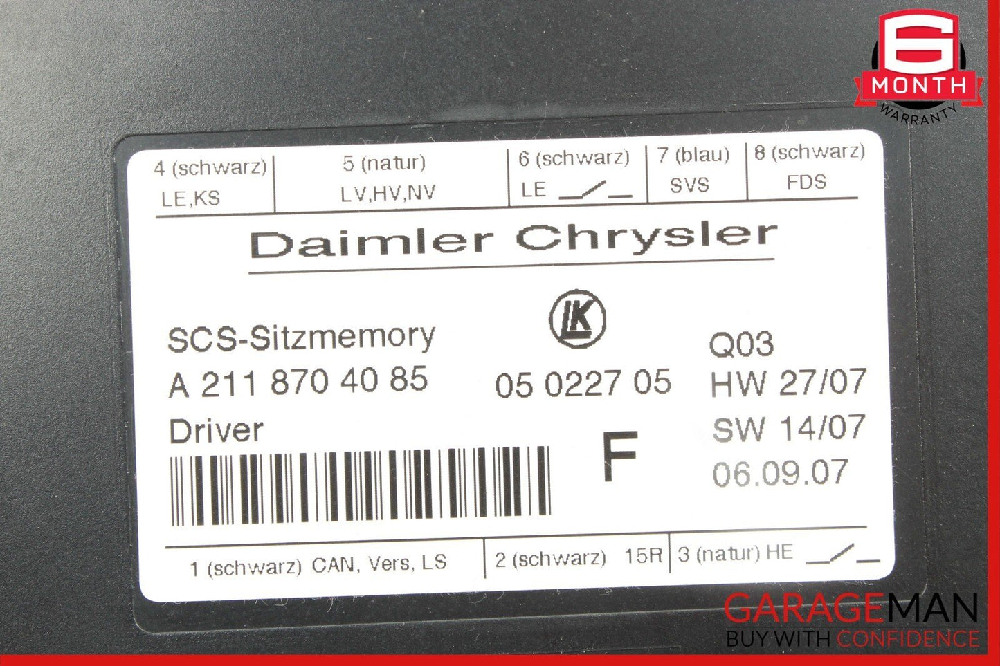 03-12 Mercedes E350 SLK280 CLS550 E320 ML500 Front Left Side Seat Control Module