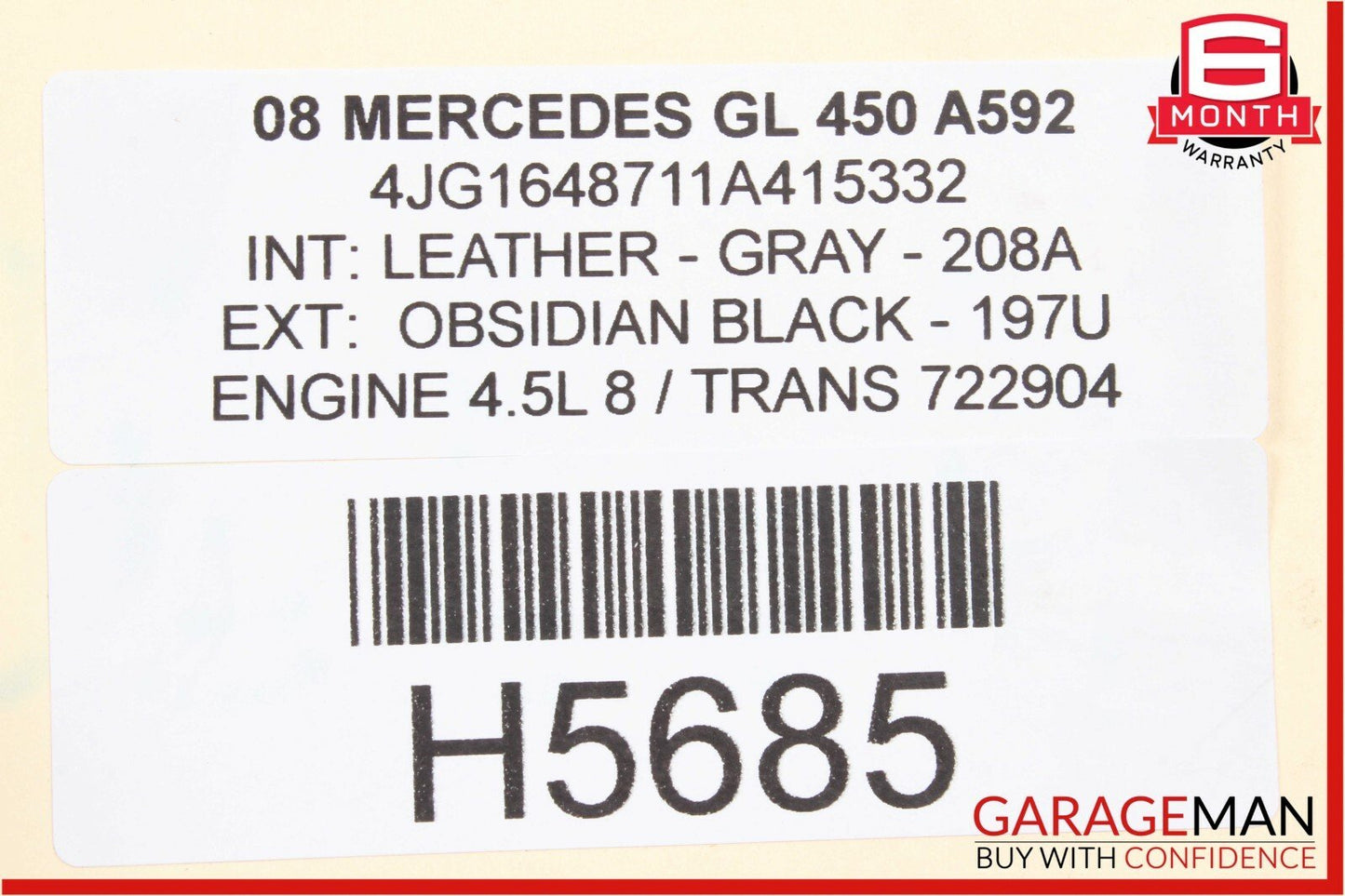 06-12 Mercedes GL450 R350 Top Upper Sunroof Sun Roof Frame Rail Glass Assembly