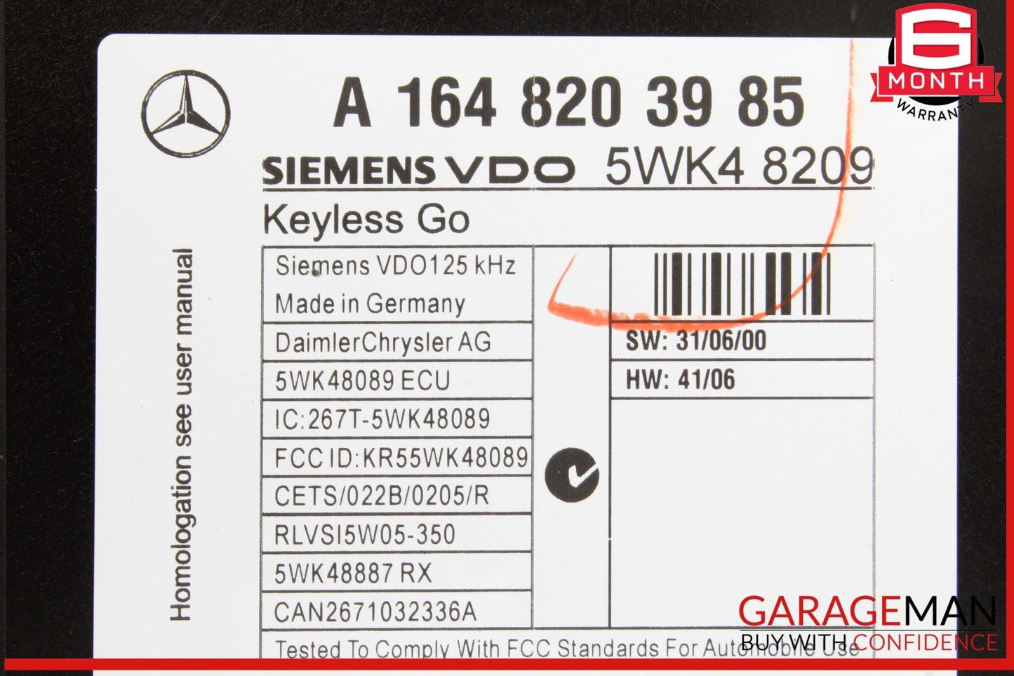 06-12 Mercedes X164 GL550 ML350 ML63 AMG Keyless Go Controller Module Unit OEM