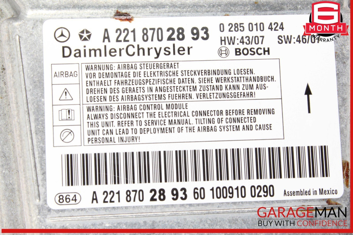 10-13 Mercedes W221 S400 Hybrid Airbag Air Bag Sensor SRS Control Module OEM