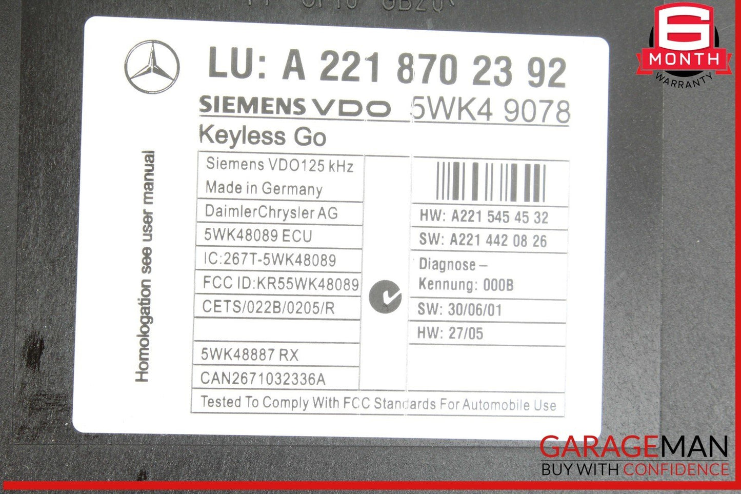 07-10 Mercedes W216 CL550 S400 Keyless Go Control Module 2218702392 OEM