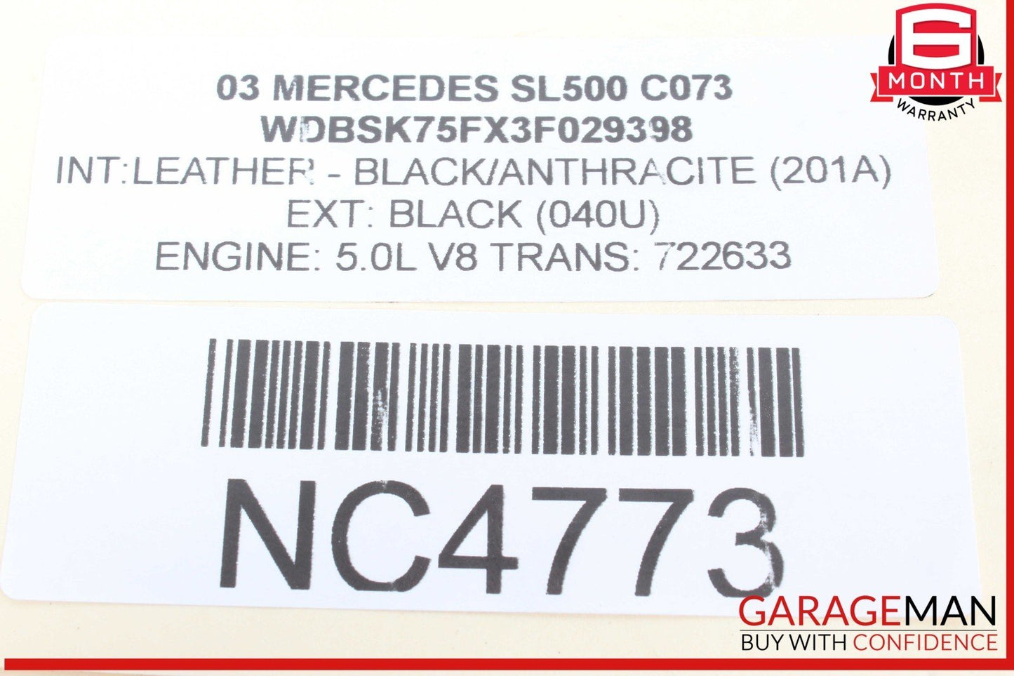 03-12 Mercedes R230 SL500 SL55 Convertible Top Left Load Assist Cylinder OEM