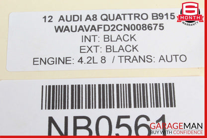 11-17 Audi A8 Center Console Armrest Black 4H0863075K OEM