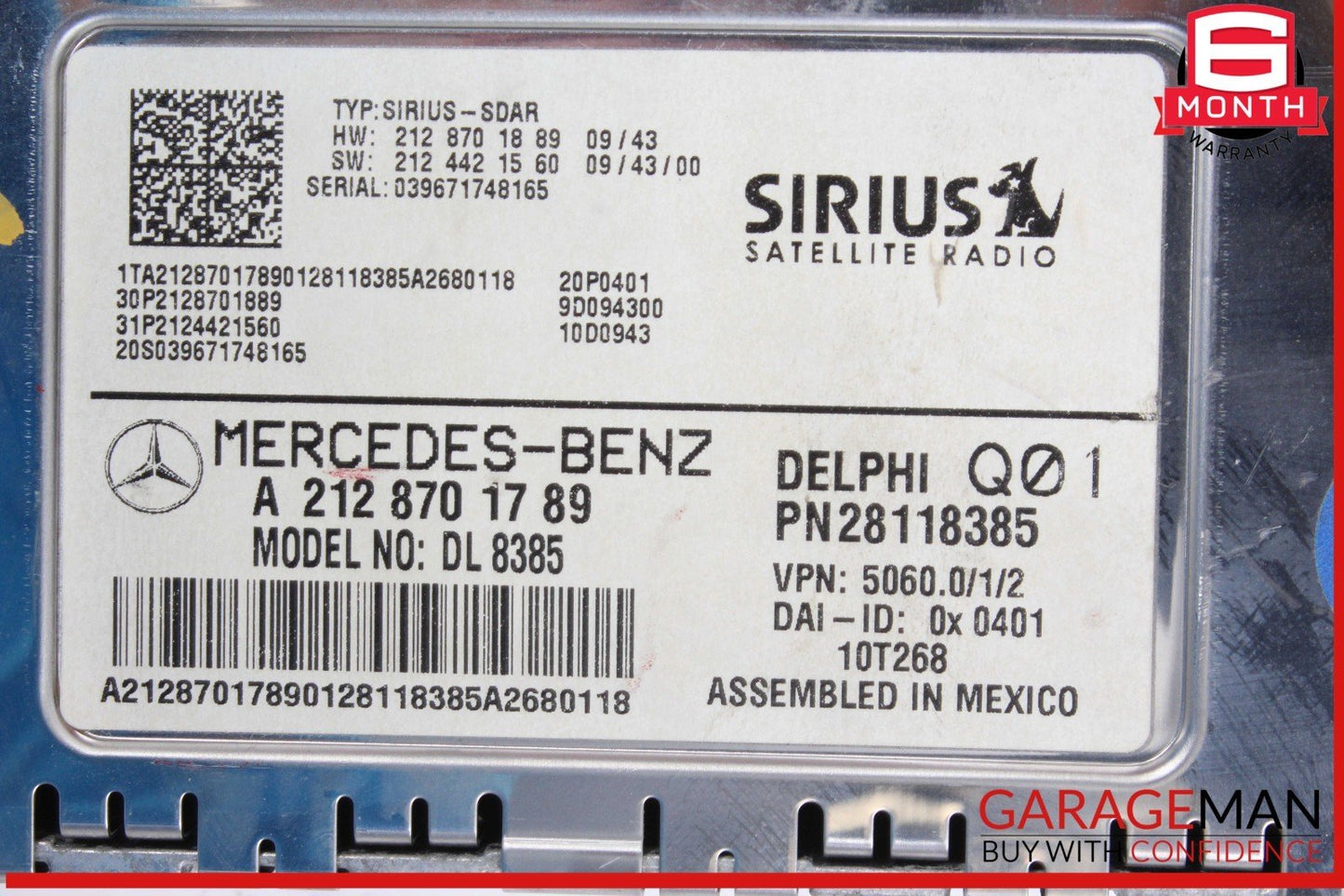 12-14 Mercedes W212 E350 GLK350 Sirius Satellite Radio Receiver 2128701789 OEM