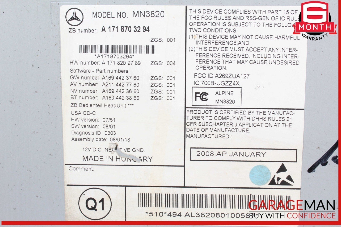 09-11 Mercedes R171 SLK300 SLK55 Head Unit Radio AM/FM CD Player 1718703294 OEM