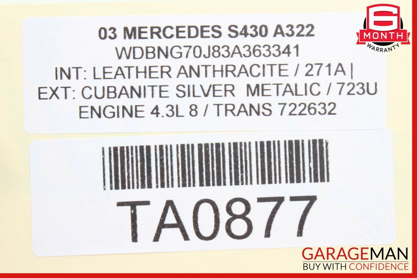 03-06 Mercedes W220 S430 Front Left / Right Seat Headrest Head Rest Gray OEM