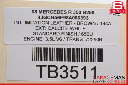 06-10 Mercedes W251 R350 Front Left Side Mirror Door Rear View White OEM