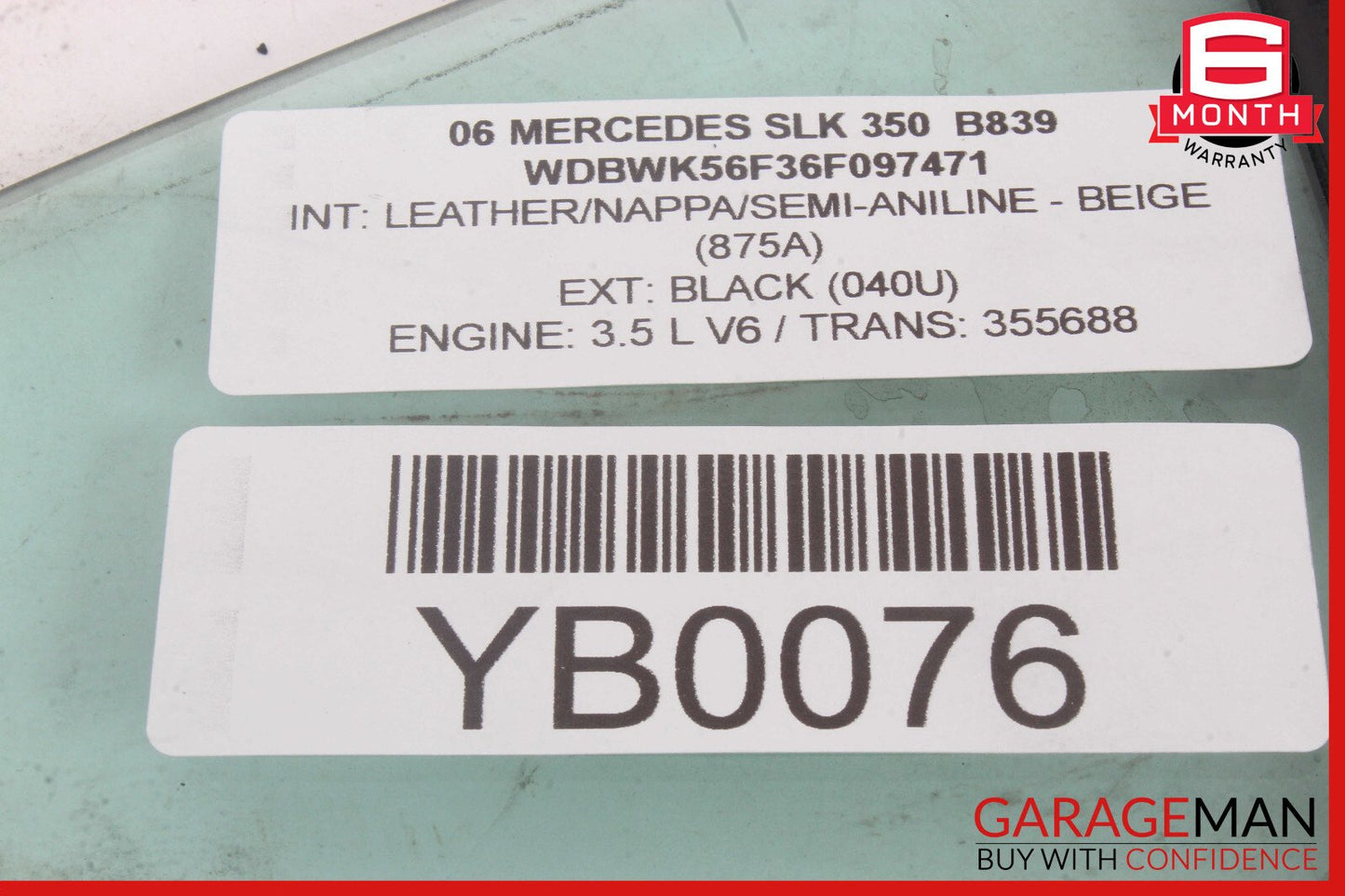 05-11 Mercedes R171 SLK350 SLK280 Quarter Window Glass Rear Right Side OEM