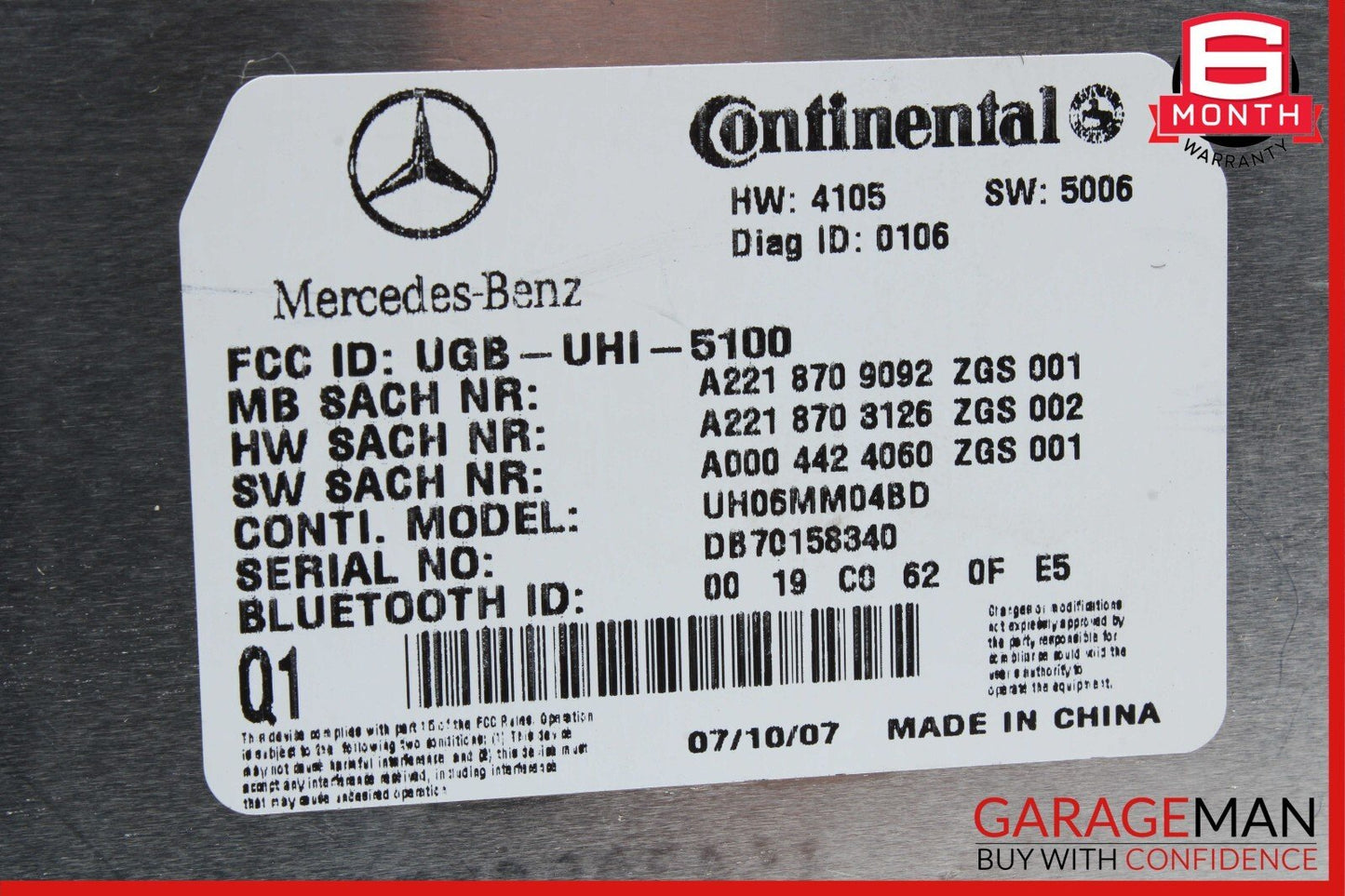 07-13 Mercedes W221 S600 CL550 S63 AMG Bluetooth Communication Controller Module