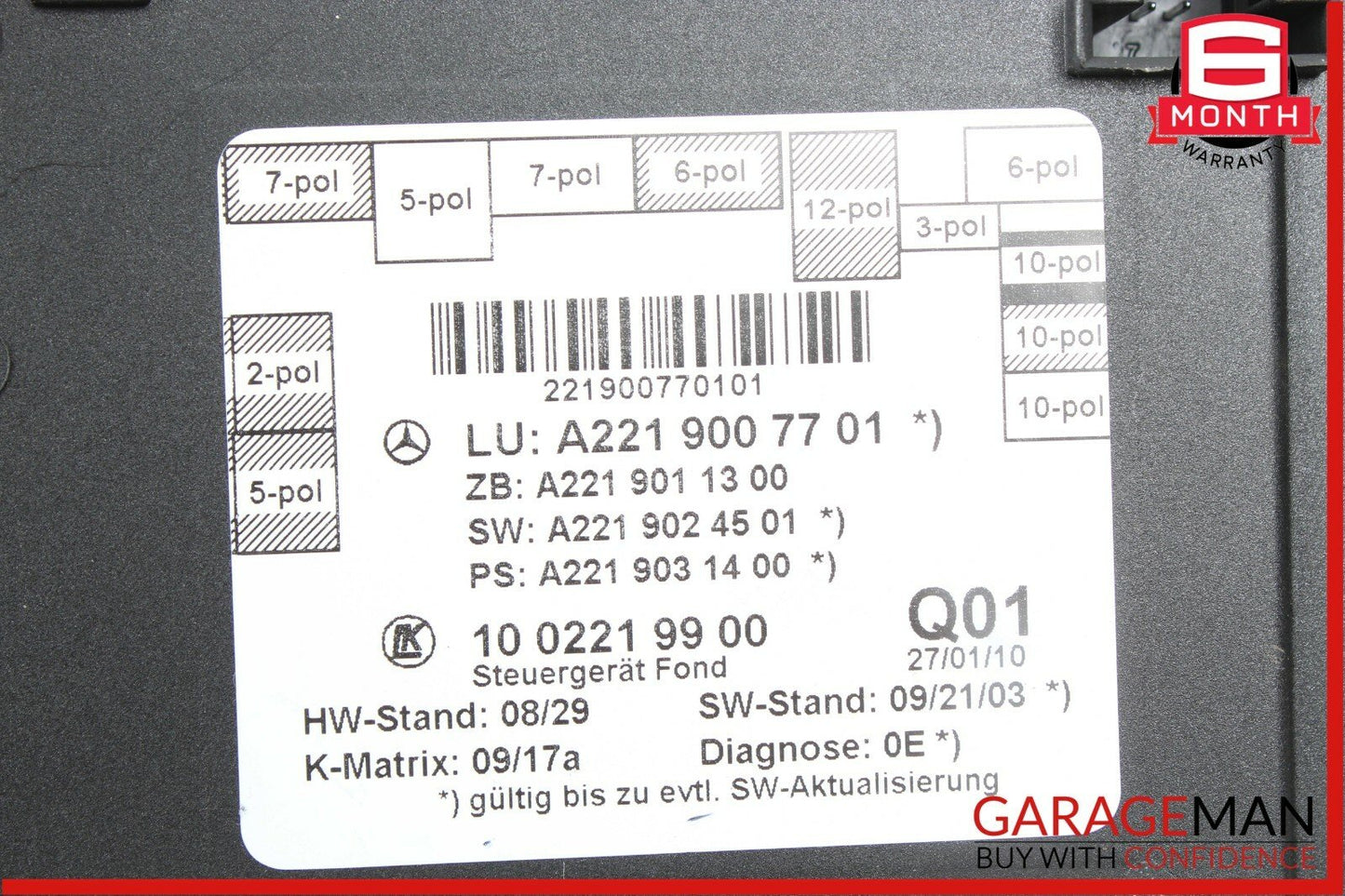 10-13 Mercedes W221 S550 S63 AMG Rear Right or Left Side Door Control Module OEM
