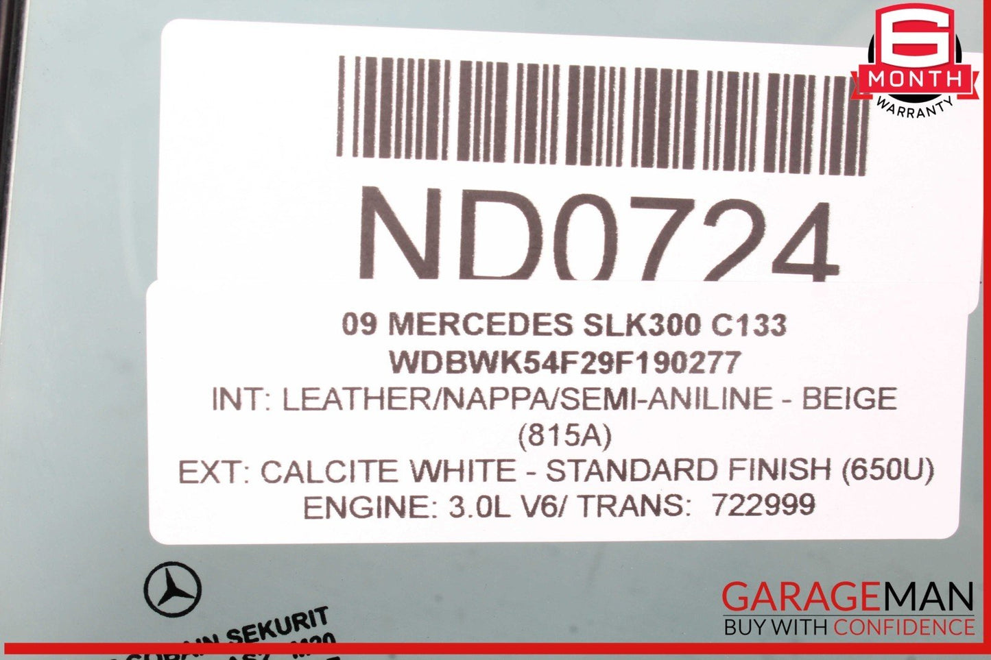05-11 Mercedes R171 SLK300 Rear Left Side Door Quarter Window Glass OEM