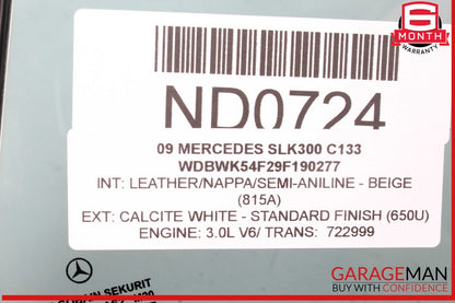 05-11 Mercedes R171 SLK300 Rear Left Side Door Quarter Window Glass OEM