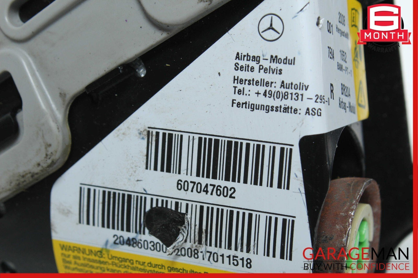 08-15 Mercedes W204 C350 GLK350 Right Side Lower Seat Airbag Air Bag Gray OEM