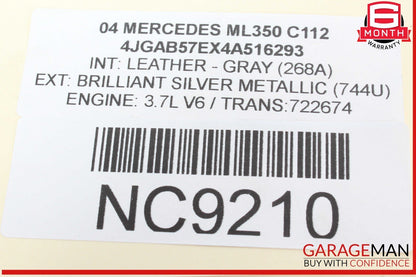 98-05 Mercedes W163 ML350 ML55 AMG Rear Glass Windshield Wiper Motor Unit