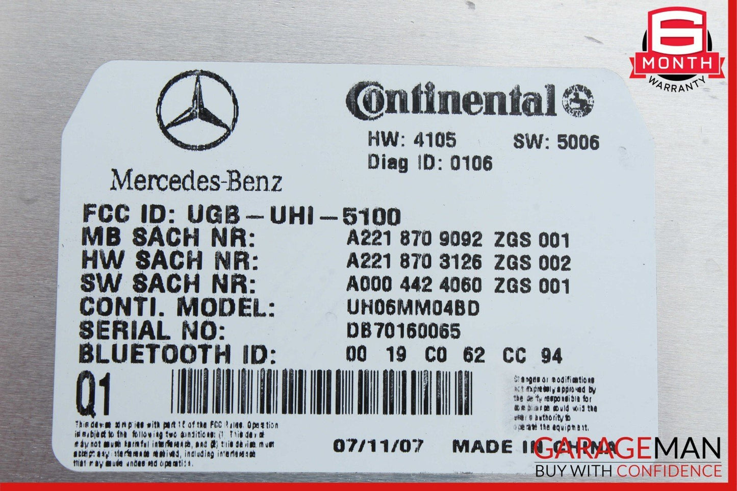 07-13 Mercedes W221 S550 CL550 Bluetooth Communication Controller Module OEM