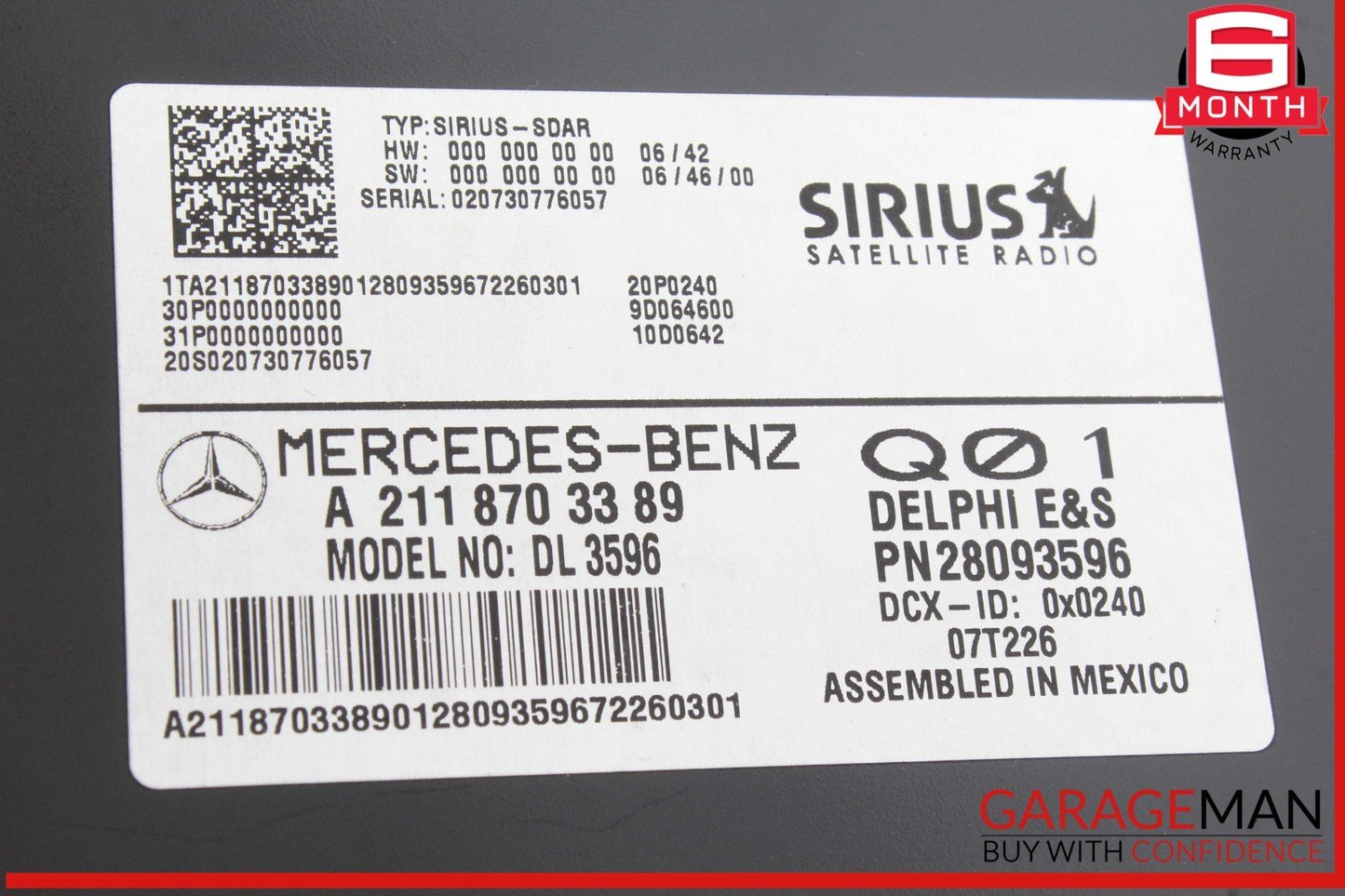 03-09 Mercedes W211 E350 ML350 Sirius Satellite Radio Receiver 2118703389 OEM