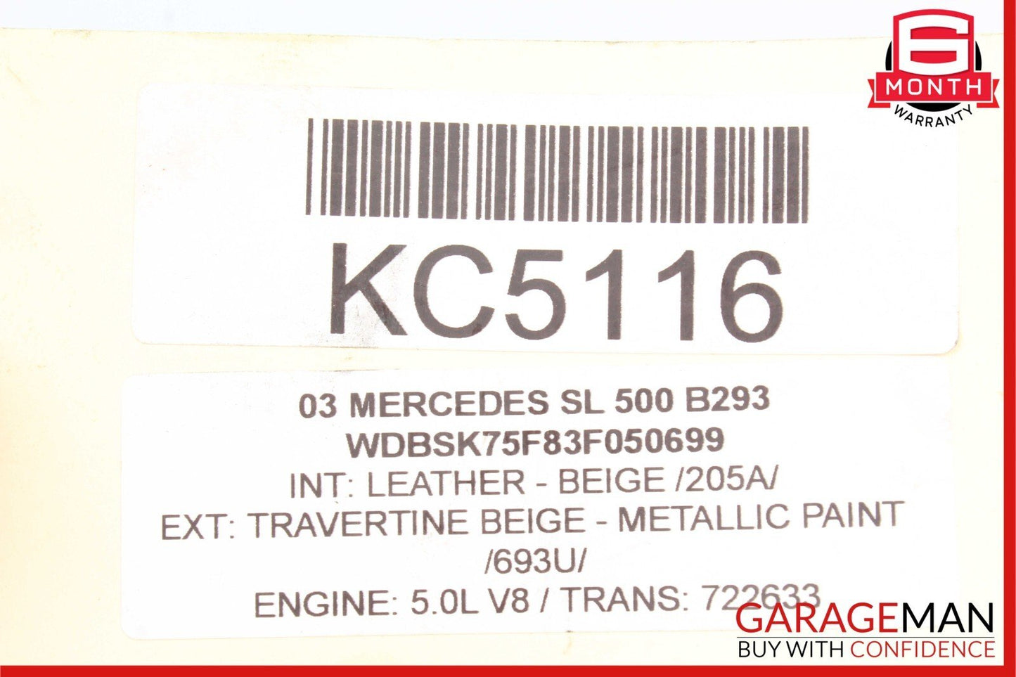 03-11 Mercedes R230 SL500 Left Convertible Roof Load Assist Hydraulic Cylinder