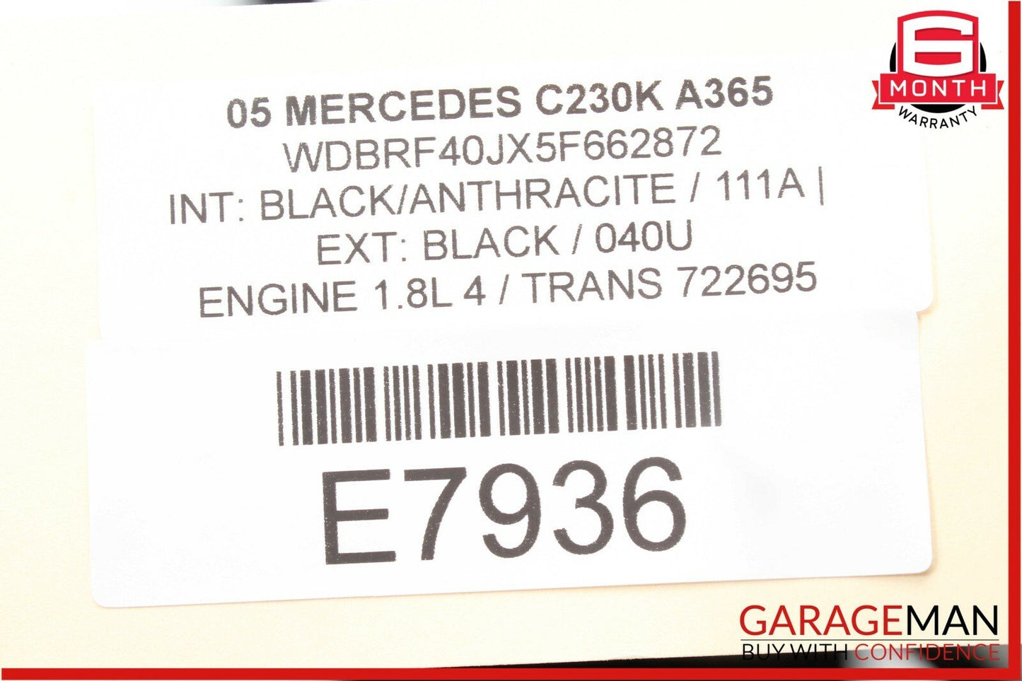 03-05 Mercedes W203 C230 1.8L ECU ECM Engine Control Module Unit 2711539379 OEM