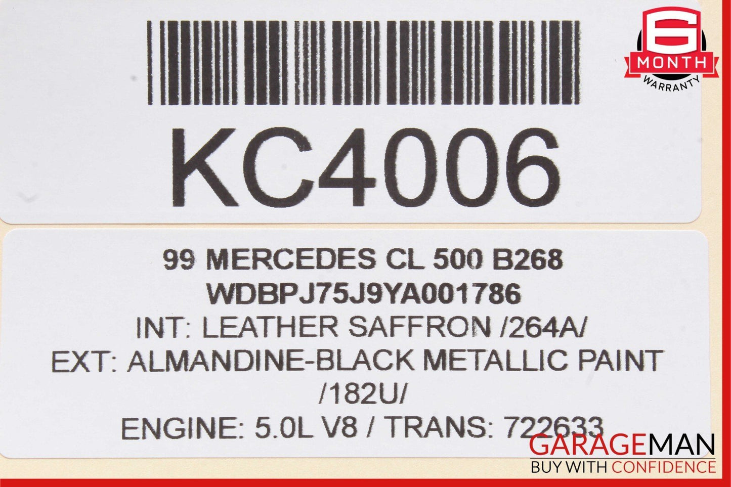 96-02 Mercedes CL500 SL500 S420 CLK430 Yaw Turn Rate Sensor 0005426518