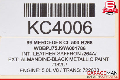 96-02 Mercedes CL500 SL500 S420 CLK430 Yaw Turn Rate Sensor 0005426518