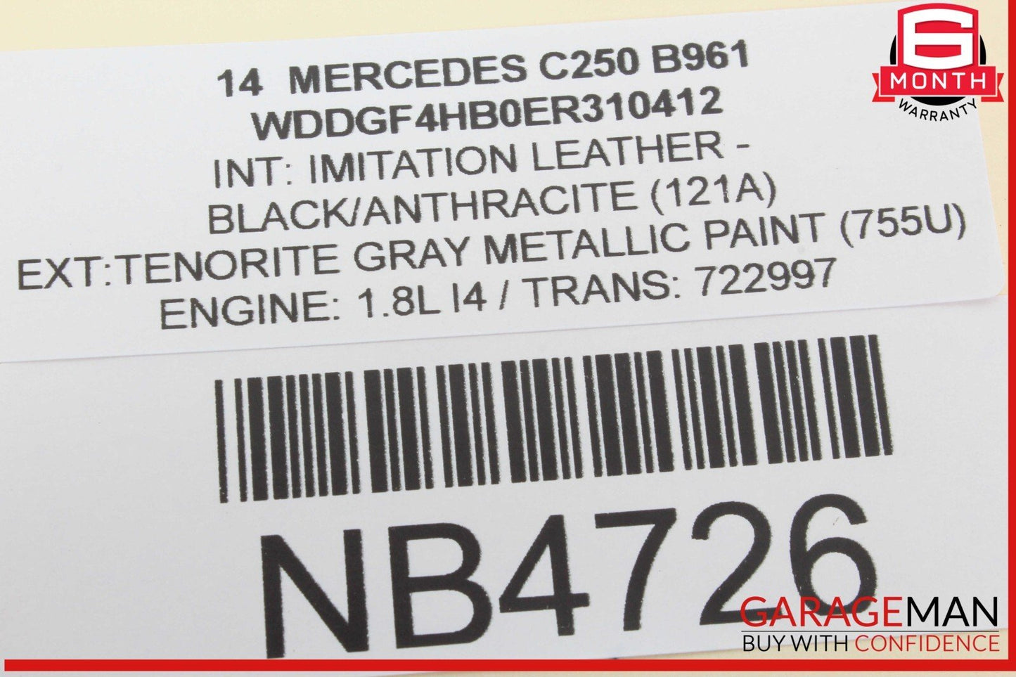 12-17 Mercedes W204 C250 C300 E350 Top Upper Interior Rear View Mirror Black OEM