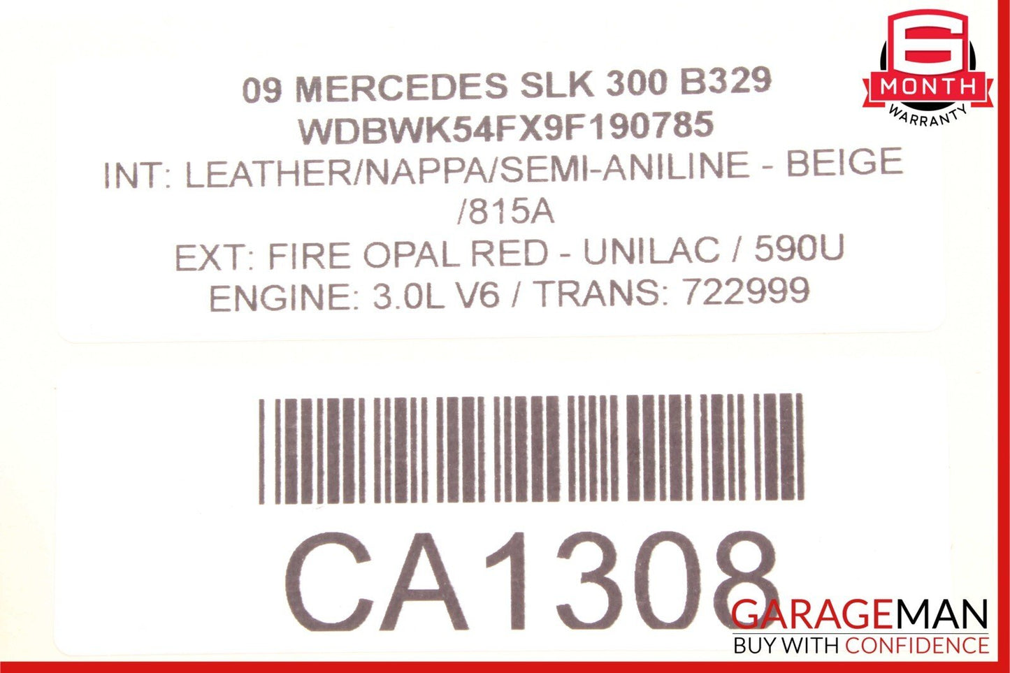 05-11 Mercedes R171 SLK300 Front Right Side Exterior Door Handle Fire Opal Red